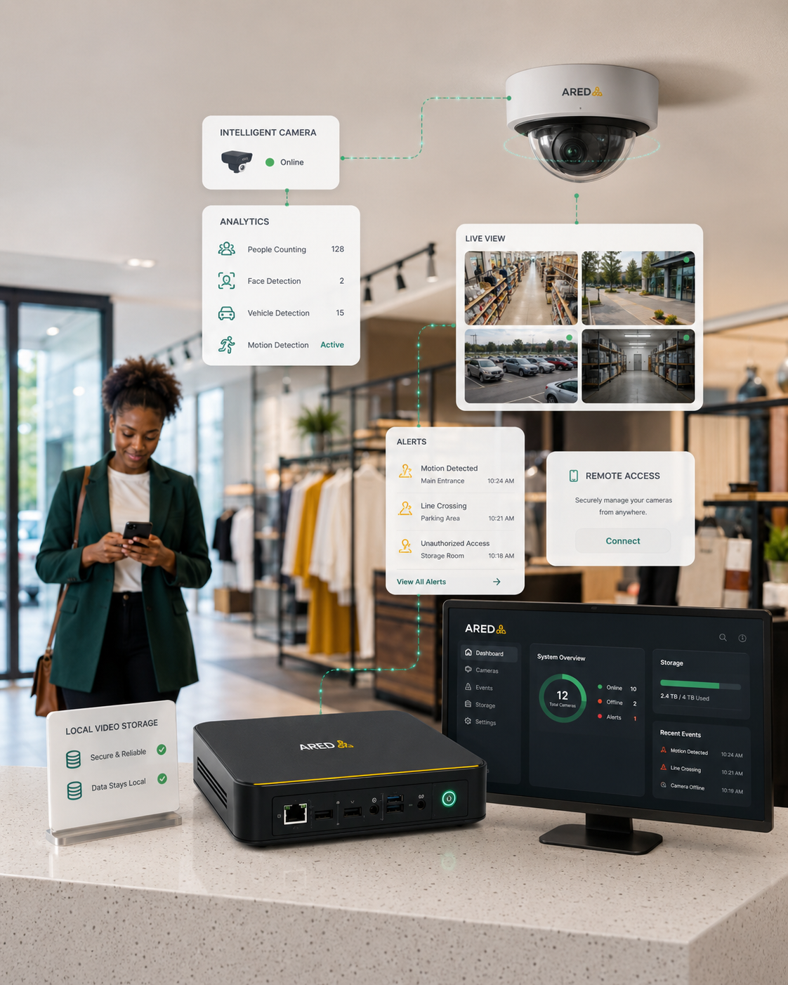 ARED intelligent camera infrastructure with local video storage and edge analytics